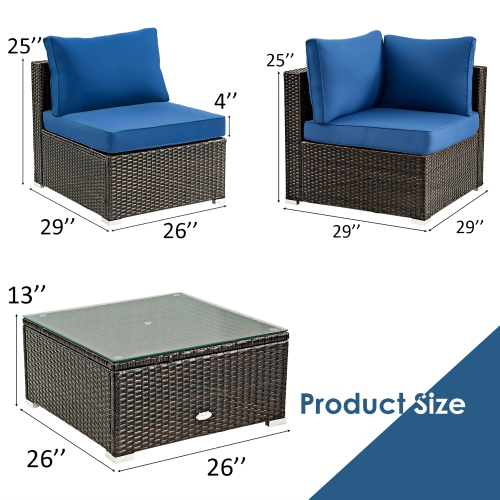 Costway 5PCS Patio Rattan Furniture Set Cushioned Sofa Chair Coffee Table