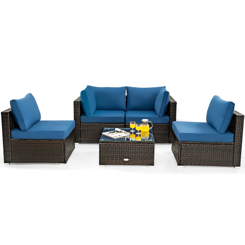 Costway 5PCS Patio Rattan Furniture Set Cushioned Sofa Chair Coffee Table