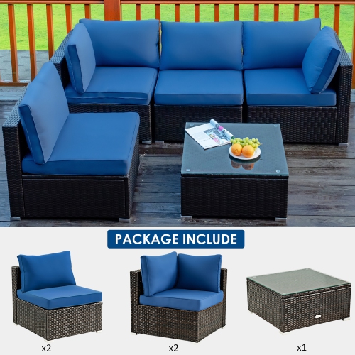 Costway 5PCS Patio Rattan Furniture Set Cushioned Sofa Chair Coffee Table