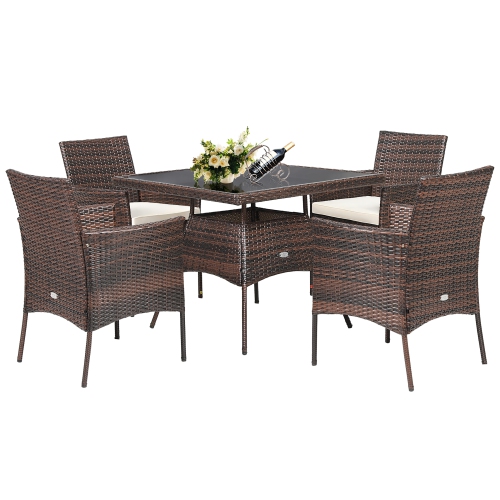 Costway 5PCS Patio Rattan Dining Furniture Set Armrest Sofa Chair Glass Table