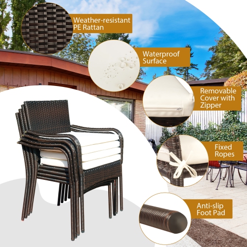 Costway 3PCS Patio Rattan Furniture Bistro Set Wood Side Table Stackable Chair