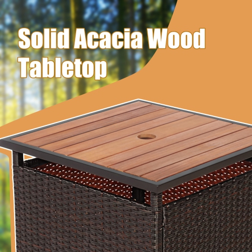 Costway 3PCS Patio Rattan Furniture Bistro Set Wood Side Table Stackable Chair