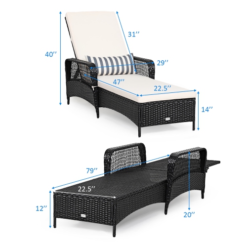 Costway 2PCS PE Rattan Chaise Lounge Chair Recliner Adjustable Pillow Black
