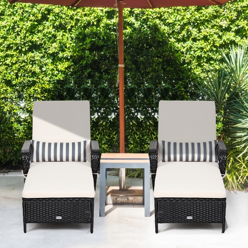 Costway 2PCS PE Rattan Chaise Lounge Chair Recliner Adjustable Pillow Black