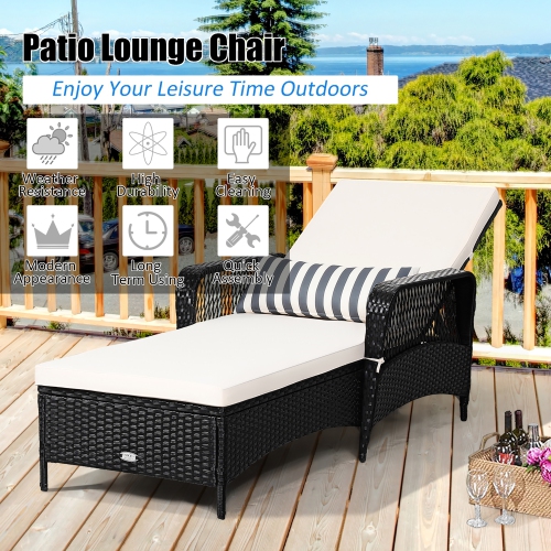 Costway 2PCS PE Rattan Chaise Lounge Chair Recliner Adjustable Pillow Black