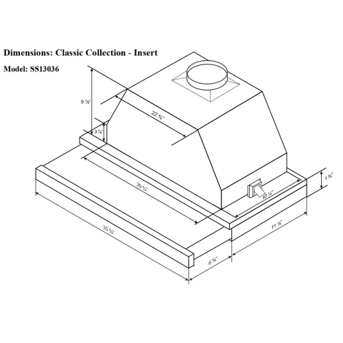 Cyclone 36" 300 CFM LED lights Insert Range Hood - Stainless Steel