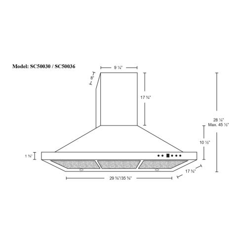 Cyclone 36" 550 CFM LED lights Pyramid Wall Mount Range Hood - Stainless Steel