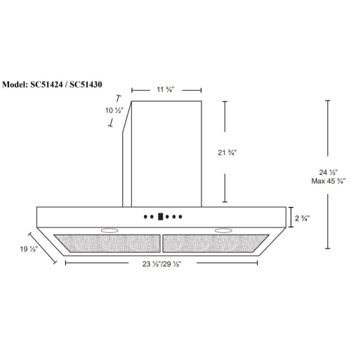 Cyclone 24" 550 CFM LED lights T-shape Wall Mount Range Hood - Stainless Steel