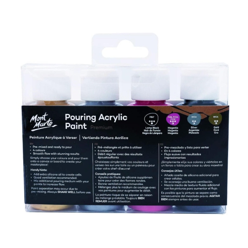 Fluid Acrylic Pouring Paint, 60ml/Tube, Set of 4 Colors - Cosmic