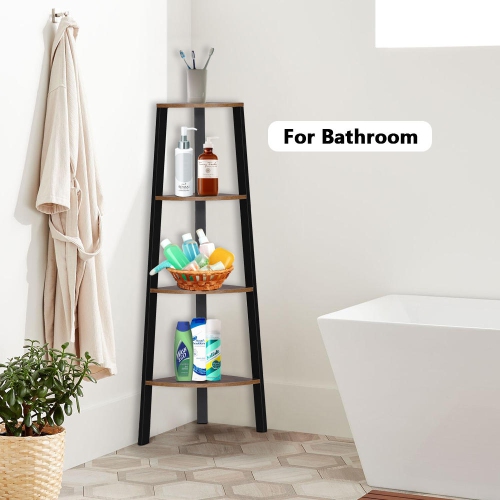 49.5-Inch High 4-Tier Antique Wood Corner Ladder Shelf, Bookcase Storage Rack Shelves with Steel Frame Display Stand Organizer