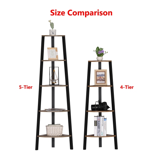49.5-Inch High 4-Tier Antique Wood Corner Ladder Shelf, Bookcase Storage Rack Shelves with Steel Frame Display Stand Organizer
