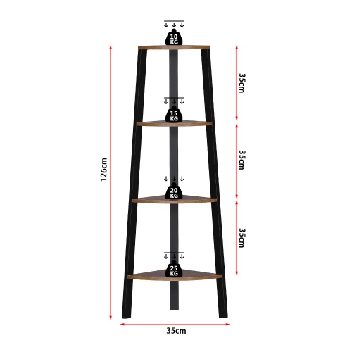 49.5-Inch High 4-Tier Antique Wood Corner Ladder Shelf, Bookcase Storage Rack Shelves with Steel Frame Display Stand Organizer