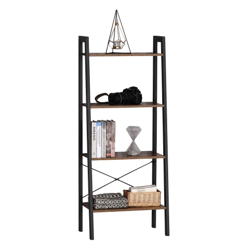 MOUSTACHE  Wood 4-Tier Ladder Shelves Shelf for Office Home, Bookshelf Bookcase Display Stand Organizer Corner Storage Shelf With Steel Frame