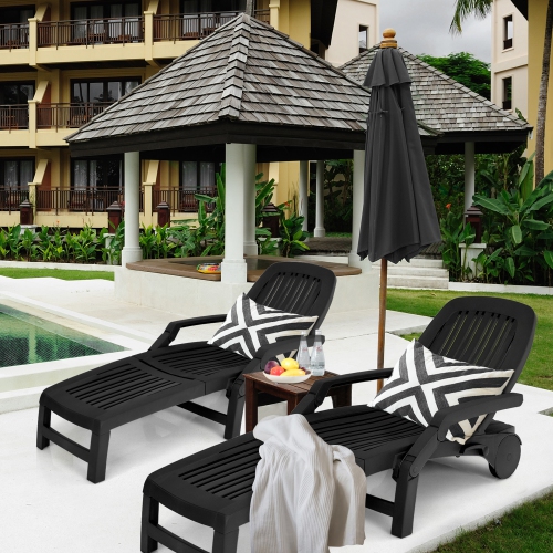GYMAX  Set Of 2 Patio Adjustable Chaise Lounge Chair Folding Sun Lounger Recliner