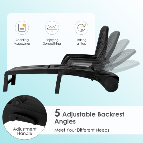 Gymax Patio Adjustable Chaise Lounge Chair Folding Sun Lounger Recliner w/ Wheels