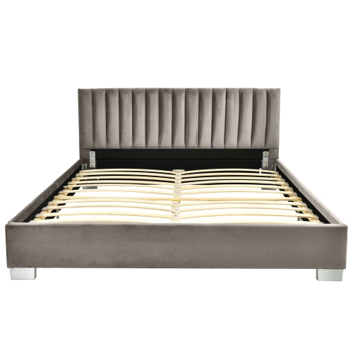 Gymax Full Tufted Upholstered Platform Bed Frame Flannel Headboard Light Grey