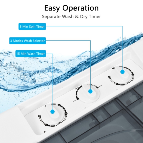 Gymax Portable Semi-automatic Washing Machine 26 lbs Twin Tub Laundry Washer Grey
