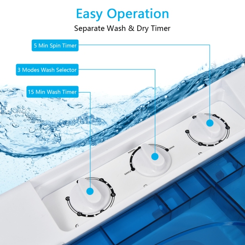 Gymax Portable Semi-automatic Washing Machine 26 lbs Twin Tub Laundry Washer Blue