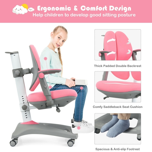 Fauteuil de bureau pour enfants Gymax, profondeur réglable, roulettes pour position assise