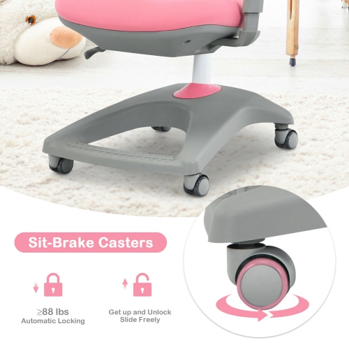 Fauteuil de bureau pour enfants Gymax, profondeur réglable, roulettes pour position assise