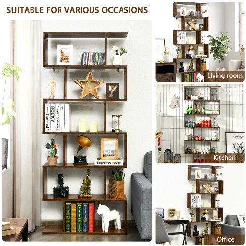 Gymax 2 PCS 6 Tier S-Shaped Bookshelf Storage Display Bookcase Z-Shelf