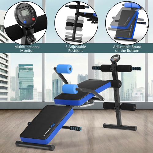 Goplus Multi-Functional Foldable Weight Bench Adjustable Sit-up Board w/ Monitor