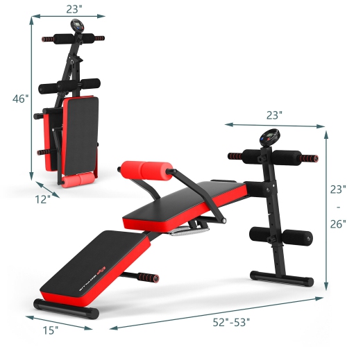 Goplus Multi-Functional Foldable Weight Bench Adjustable Sit-up Board w/ Monitor