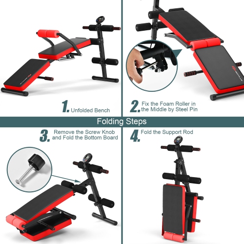 Goplus Multi-Functional Foldable Weight Bench Adjustable Sit-up Board w/ Monitor