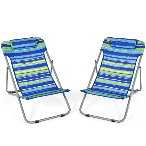 Costway Set of 2 Beach Chair Portable 3-Position Lounge Chair w/ Headrest