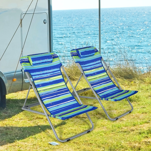 Costway Set of 2 Beach Chair Portable 3-Position Lounge Chair w/ Headrest