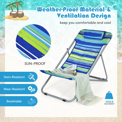 Costway Set of 2 Beach Chair Portable 3-Position Lounge Chair w/ Headrest