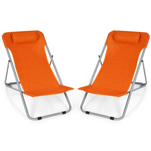 Set of 2 Beach Chair Portable 3-Position Lounge Chair w/ Headrest