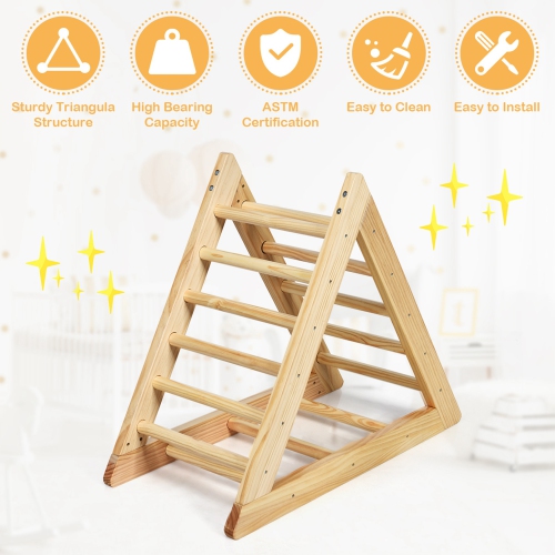 Costway Wooden Climbing Pikler Triangle with Climbing Ladder For Toddler Step Training
