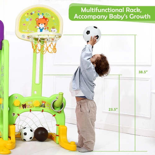 Costway 6 In 1 Toddler Climber and Swing Set w/ Basketball Hoop & Football Gate Backyard