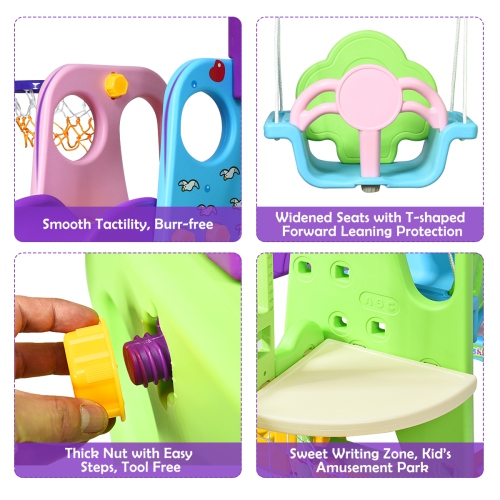 Costway 6 In 1 Toddler Climber and Swing Set w/ Basketball Hoop & Football Gate Backyard