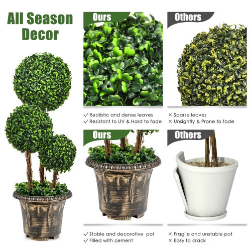 Costway 30" Artificial Topiary Triple Ball Tree Indoor Outdoor UV Resistant