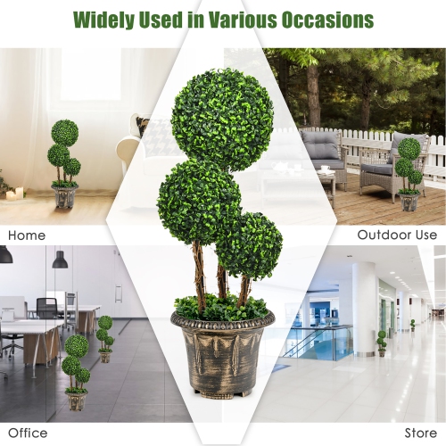 Costway 30" Artificial Topiary Triple Ball Tree Indoor Outdoor UV Resistant