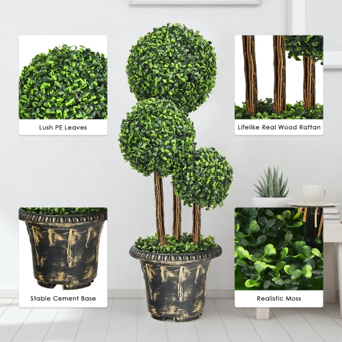Costway 36" Artificial Topiary Triple Ball Tree Indoor Outdoor UV Resistant
