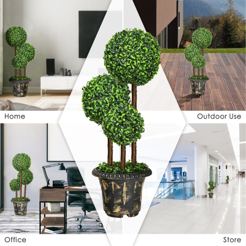 Costway 36" Artificial Topiary Triple Ball Tree Indoor Outdoor UV Resistant