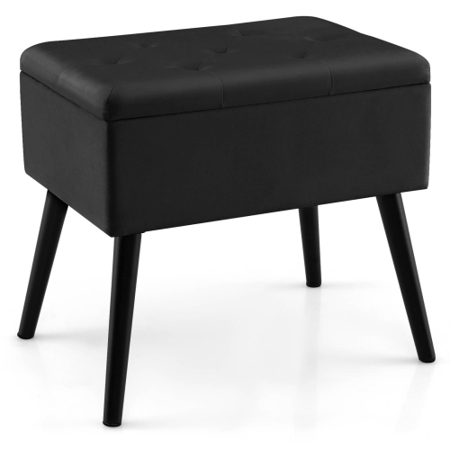 COSTWAY  Velvet Storage Ottoman Tufted Flip Top Vanity Stool Footrest W/wood Legs