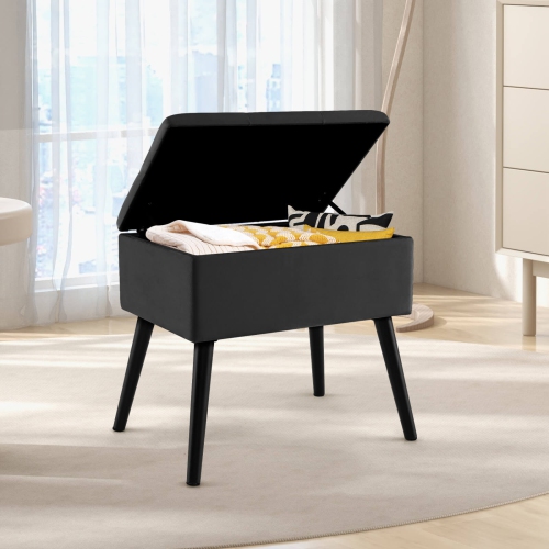 Costway Velvet Storage Ottoman Tufted Flip Top Vanity Stool Footrest w/Wood Legs