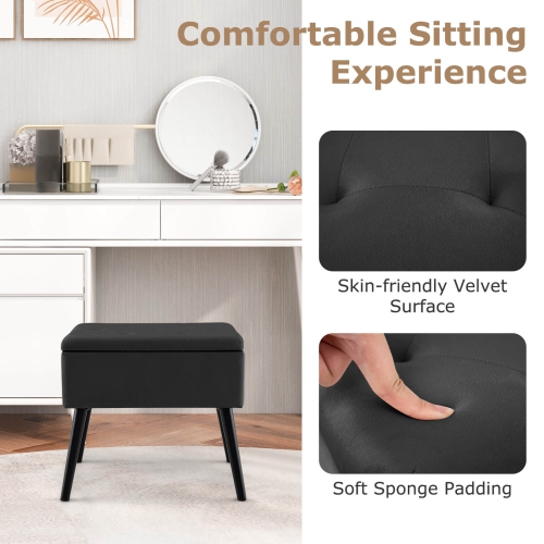 Costway Velvet Storage Ottoman Tufted Flip Top Vanity Stool Footrest w/Wood Legs