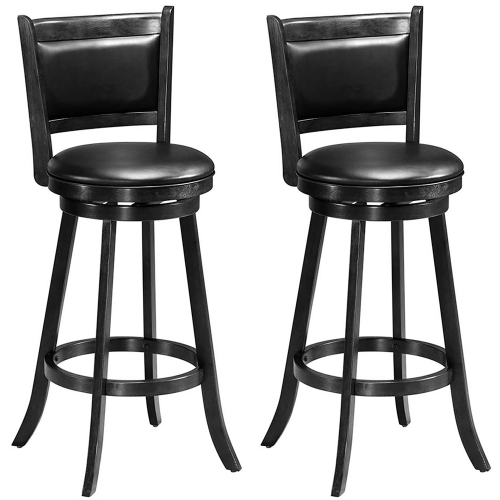 Costway Set of 2 29" Swivel Bar Height Stool Wood Dining Chair Barstool Black