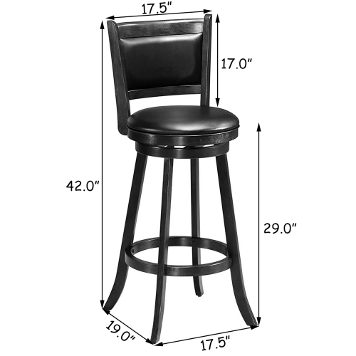 Costway Set of 2 29" Swivel Bar Height Stool Wood Dining Chair Barstool Black