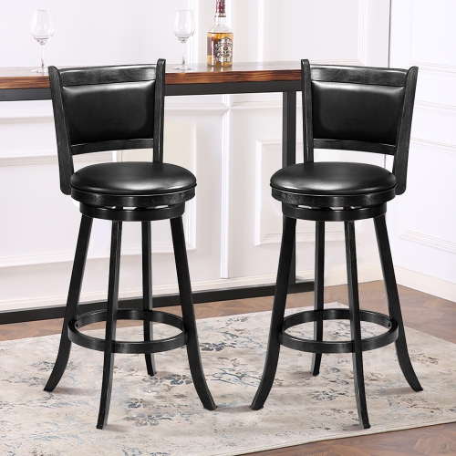 Costway Set of 2 29" Swivel Bar Height Stool Wood Dining Chair Barstool Black