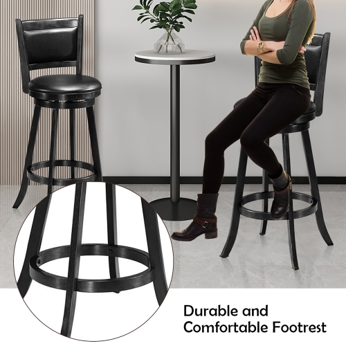 Costway Set of 2 29" Swivel Bar Height Stool Wood Dining Chair Barstool Black