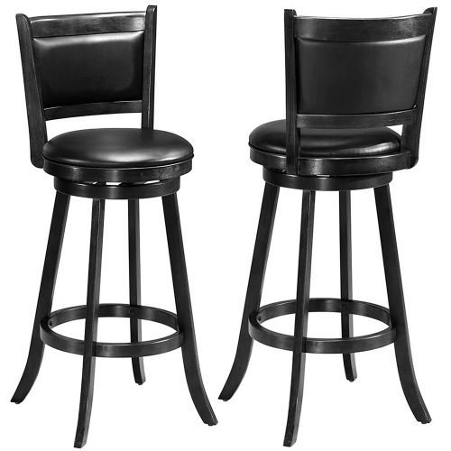 Costway Set of 2 29" Swivel Bar Height Stool Wood Dining Chair Barstool Black