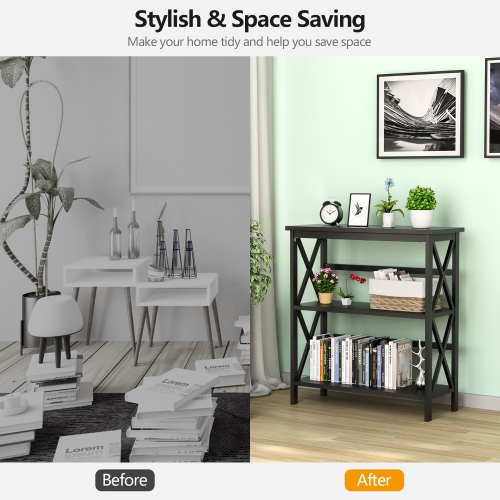 Costway 3-Tier Bookshelf Wooden Open Storage Bookcase for Home Office