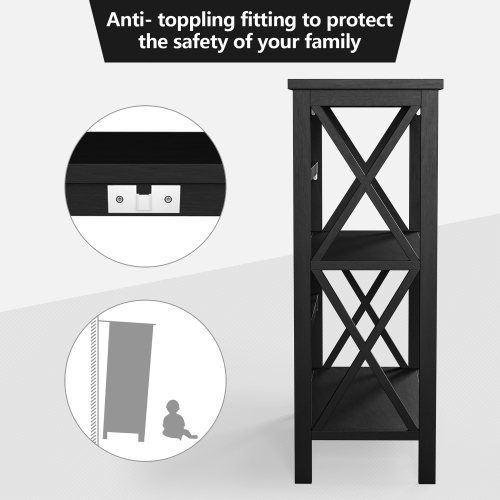 Costway 3-Tier Bookshelf Wooden Open Storage Bookcase for Home Office