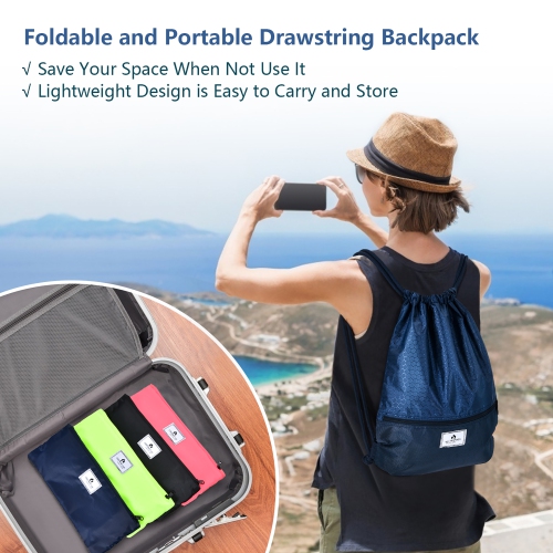 Costway Drawstring Backpack String Bag Folding Sports Sack w/Zipper Pocket